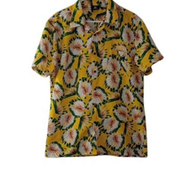 DC Classics Mens Las Vegas  Casual Button Down Camp Shirt Yellow Palm Floral L - Picture 1 of 4